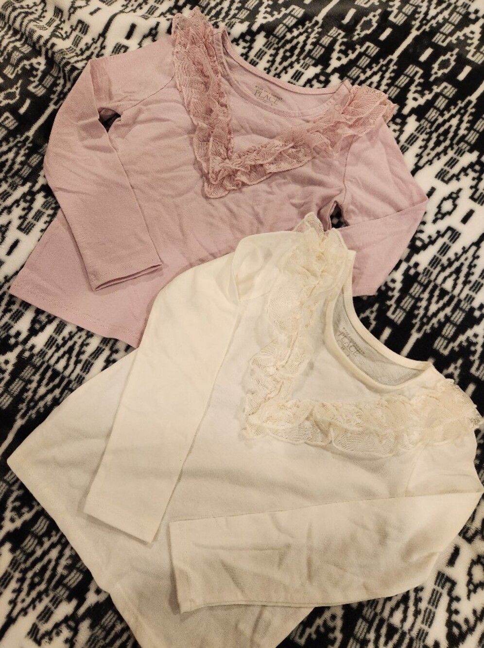 The Children's Place Long Sleeve Lace Ruffle Tops - Pink & Cream, Size 3T
